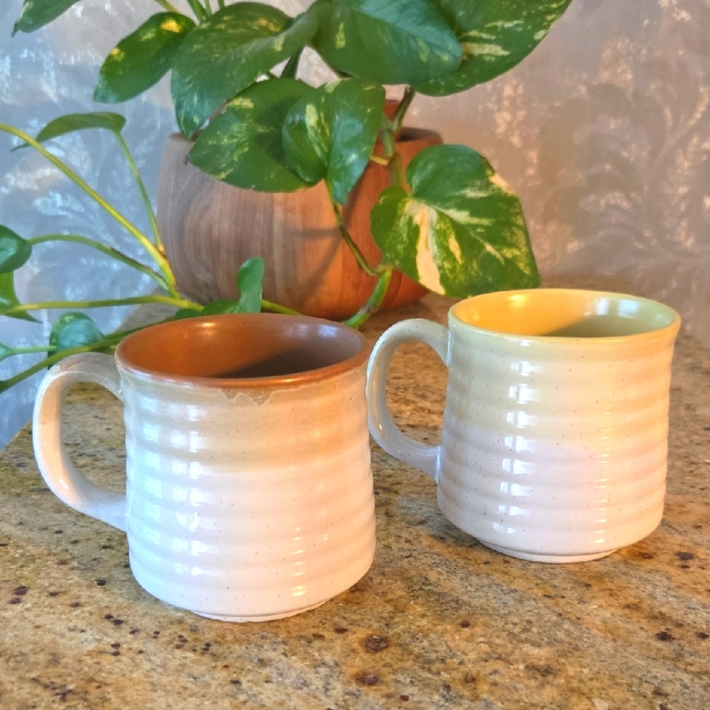 Vintage Stoneware Mugs Festival 1970s Ceramic Mugs - Set of Two